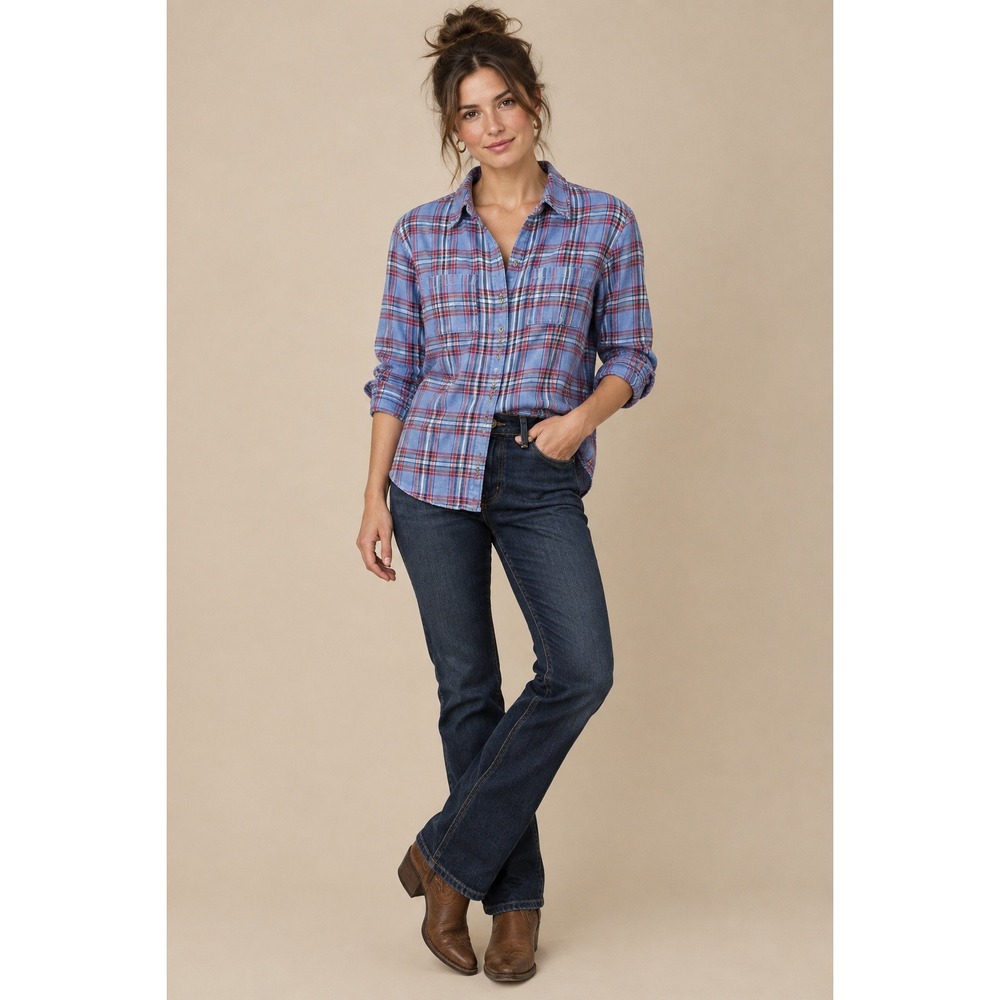 Anthropologie Pilcro Plaid Shirt Sz M Blue Lightweight Flannel Western 90s